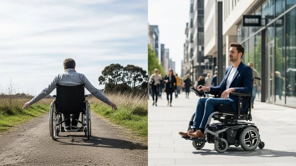 Comparação entre cadeira de rodas manual e motorizada no uso diário