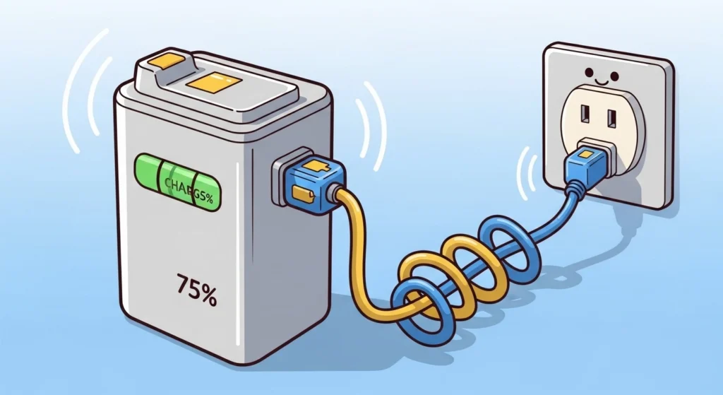 bateria de cadeira de rodas motorizada sendo carregada corretamente