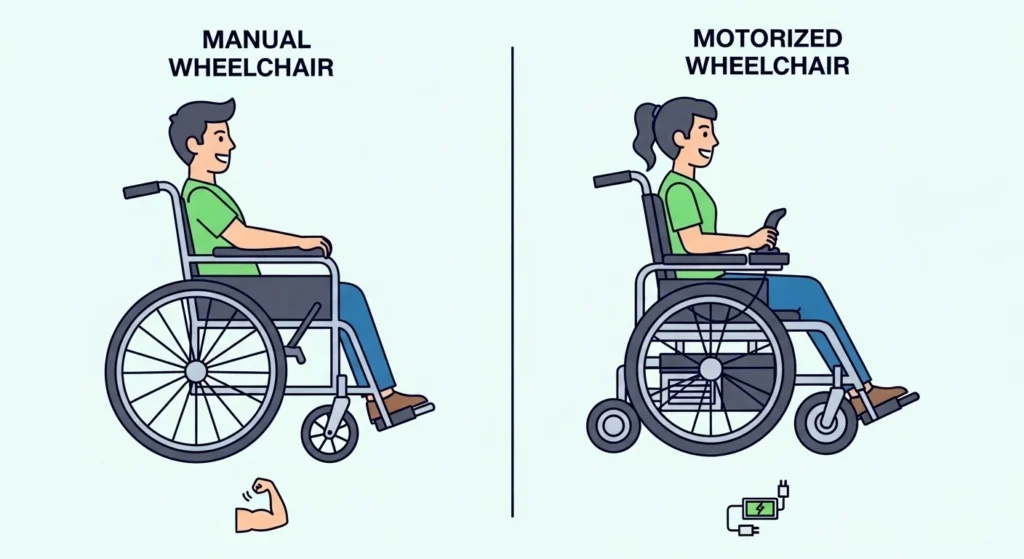 Comparação entre cadeira de rodas manual e motorizada