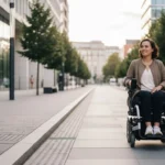 Pessoa utilizando cadeira de rodas motorizada com autonomia e conforto