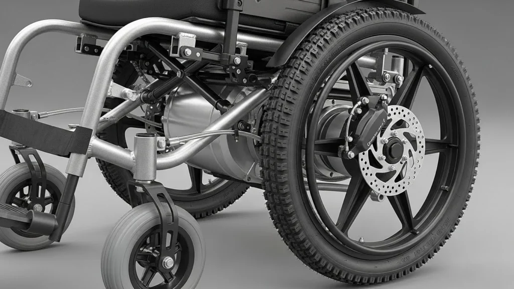 Detalhes de segurança em cadeira de rodas motorizada moderna